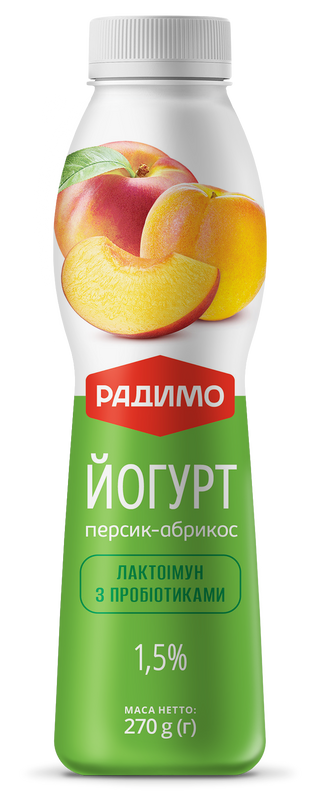Йогурт РАДИМО Персик-Абрикос Лактоімун 1,5% жиру 270 г ПЕТ